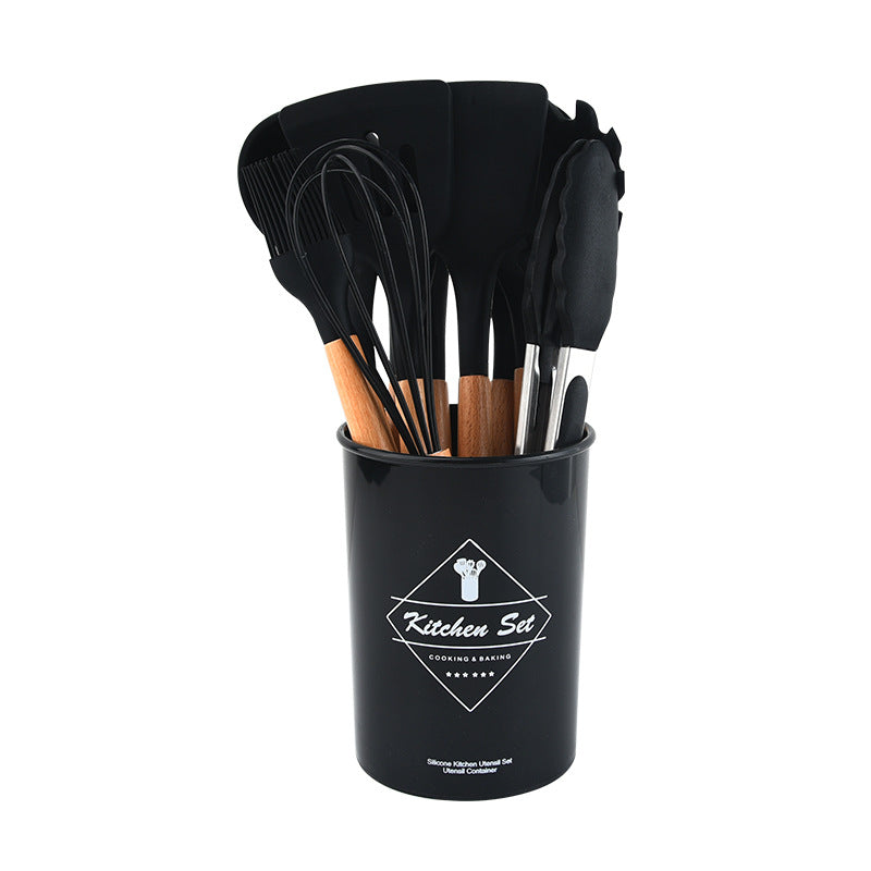 Wooden Handled Silicone Kitchenware Set 12-pieces Non-stick