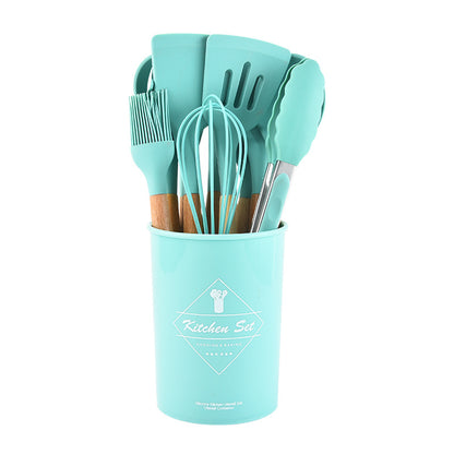 Wooden Handled Silicone Kitchenware Set 12-pieces Non-stick