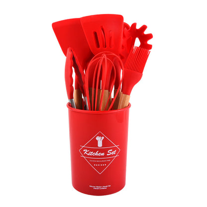 Wooden Handled Silicone Kitchenware Set 12-pieces Non-stick