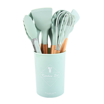 Wooden Handled Silicone Kitchenware Set 12-pieces Non-stick