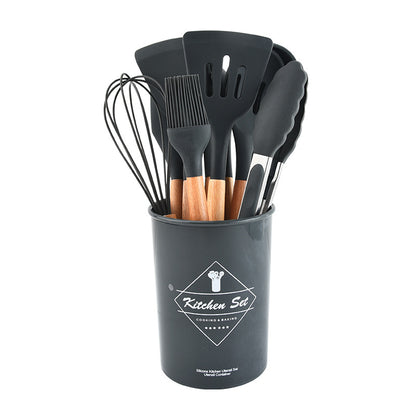 Wooden Handled Silicone Kitchenware Set 12-pieces Non-stick