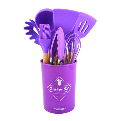 Wooden Handled Silicone Kitchenware Set 12-pieces Non-stick